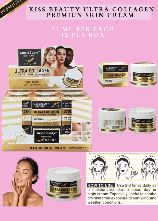 KISS BEAUTY ULTRA COLLAGEN PREMIUN SKIN CREAM 75 ML PER EACH -12 PCS BOX
