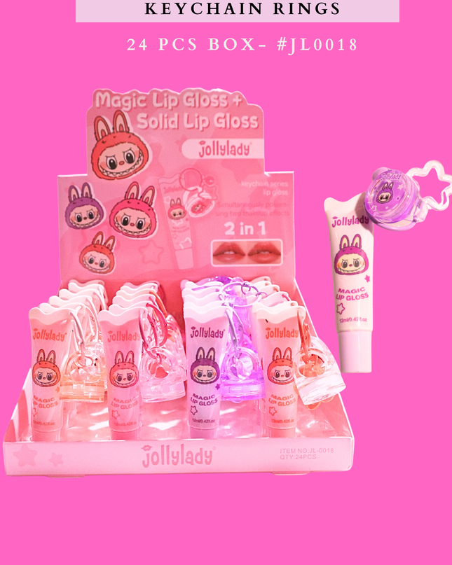 LABUBU 2 IN 1 LIPGLOSS AND LIPBALM WITH KEYCHAIN RING( 24 PCS BOX)- #L0018