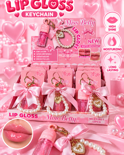 LIPGLOSS keychain pearl- 12 pcs box - Miss Betty( #L2180)