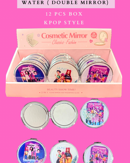 MIRROR WITH GLITTER & WATER (DOUBLE MIRROR) - 12 PCS BOX KPOP STYLE