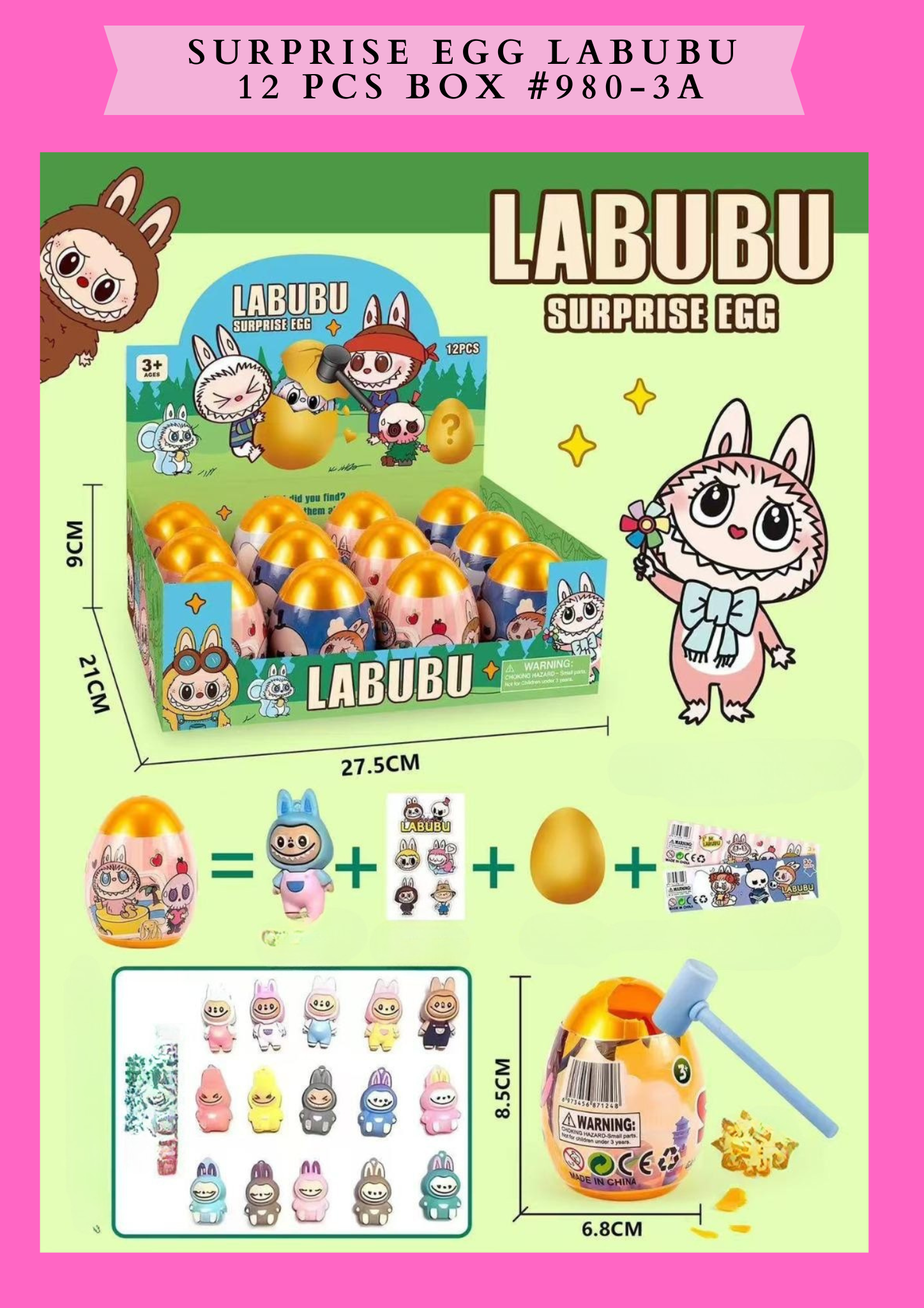 SURPRISE EGG LABUBU - 12 PCS BOX #980 - 3 A
