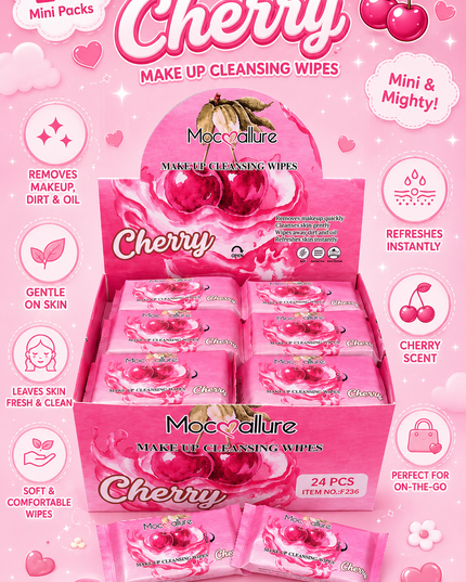 MOCALLURE CLEANSING WIPES  CHERRY #FF236- (makeup remover wipes )24 pcs box