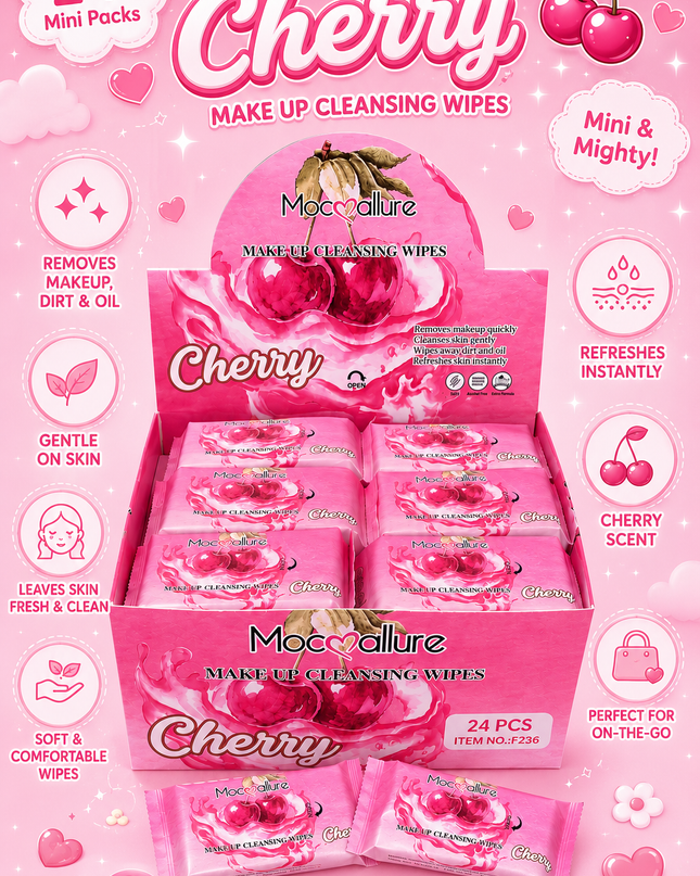 MOCALLURE CLEANSING WIPES  CHERRY #FF236- (makeup remover wipes )24 pcs box