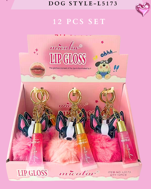 MICOLOR LIPGLOSS WITH KEYCHAIN - SWEET DOG STYLE- L5173 12 PCS SET  ( clear )