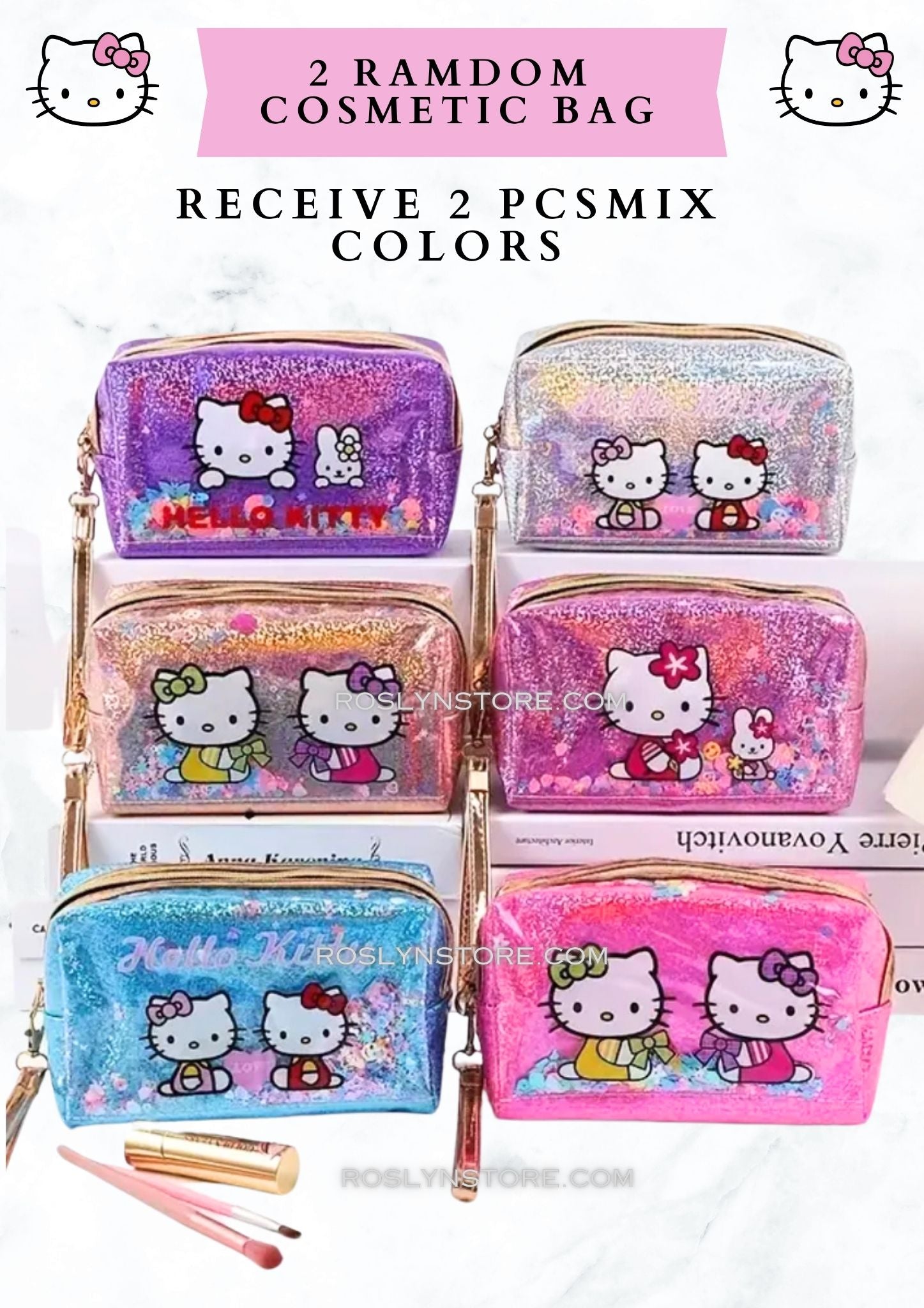 COSMETIC BAG kitty -2 PCS mix colors  ( 2 pcs set )