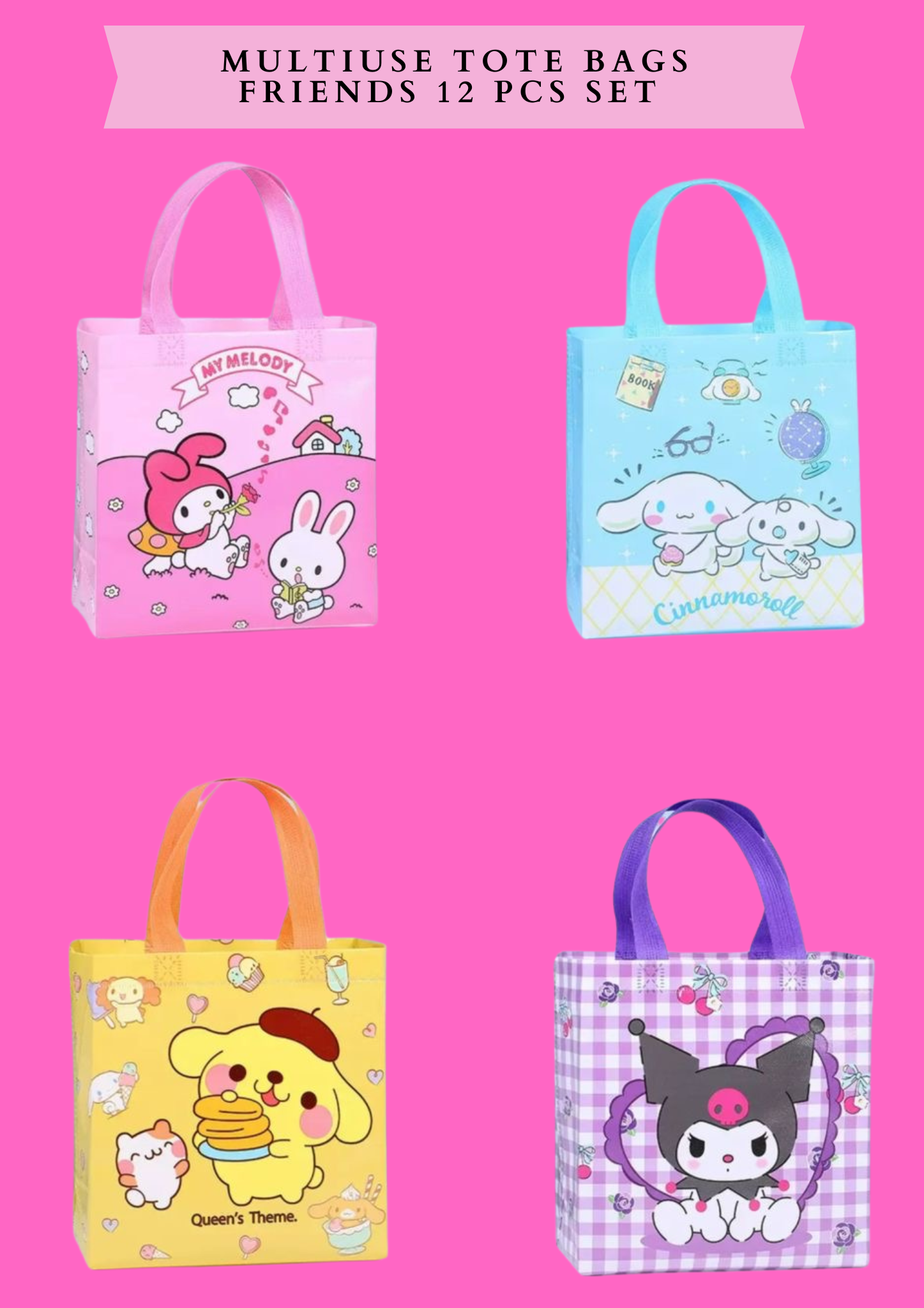 MULTIUSE TOTE BAGS FRIENDS-  12 PCS SET