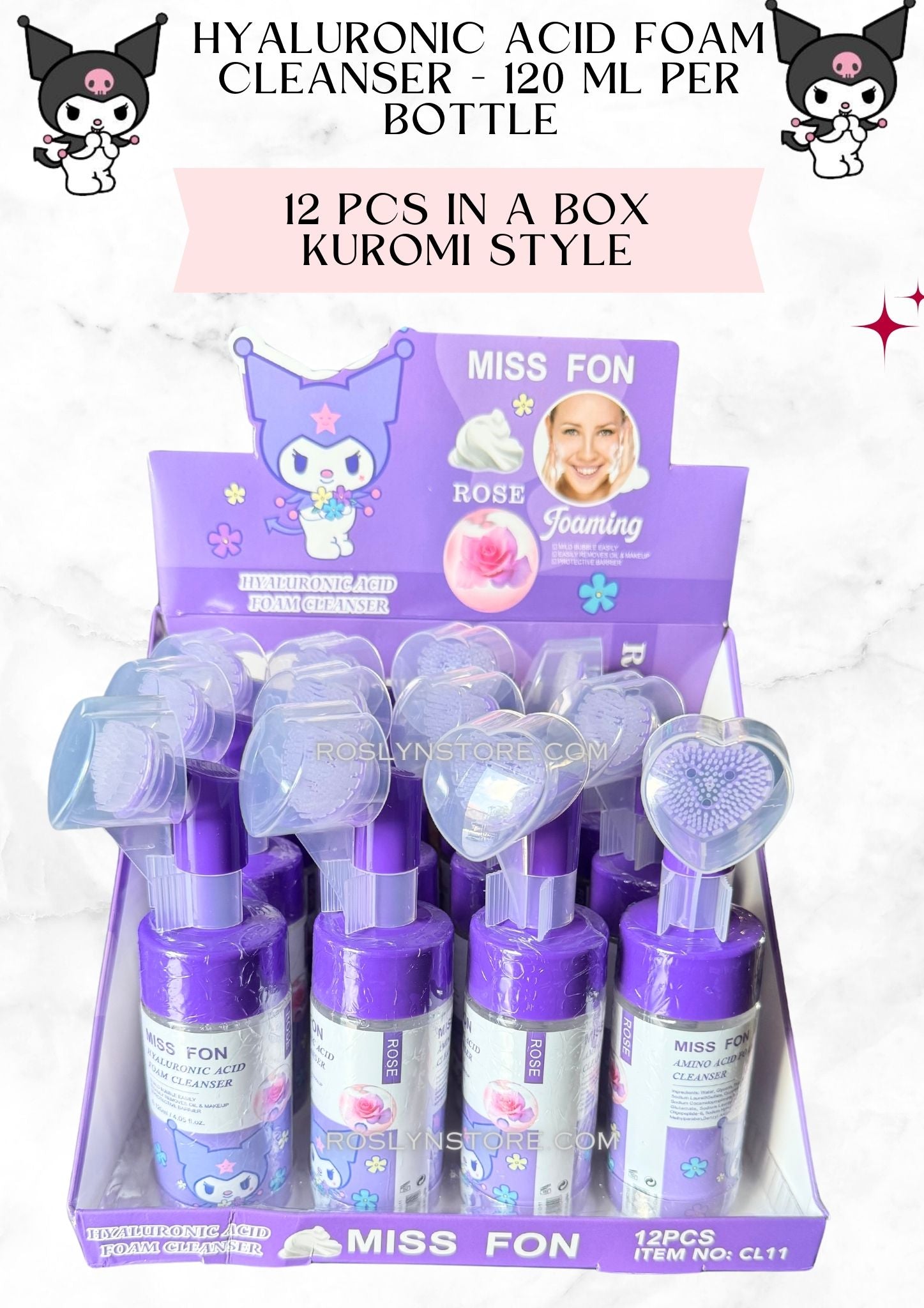 FACIAL CLEANSING MOUSSE-KUROMI -HYALURONIC ACID FOAM CLEANSER - 120 ML PER BOTTLE 12 PCS PER BO