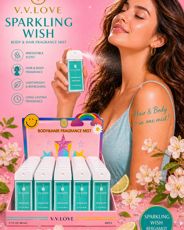 SPARKLING WISH- BODY & HAIR FRAGRANCE MIST - Vv love ( 40 pcs box ) 80 ml per each (Copy)