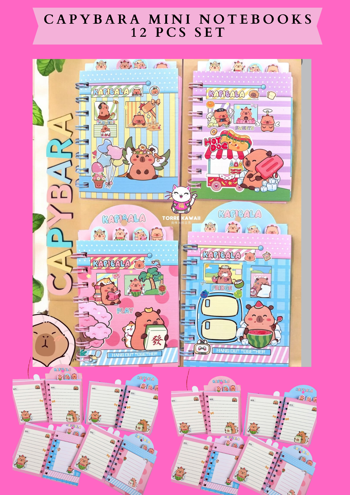 CAPYBARA MINI NOTEBOOKS -12 PCS SET