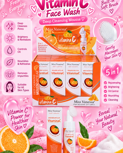 FACIAL WASH-VITAMINA C -MOUSSE MICELAR  -Miss Vanessa-12PCS -G3293 (L46)