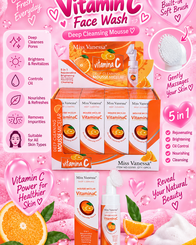 FACIAL WASH-VITAMINA C -MOUSSE MICELAR  -Miss Vanessa-12PCS -G3293 (L46)