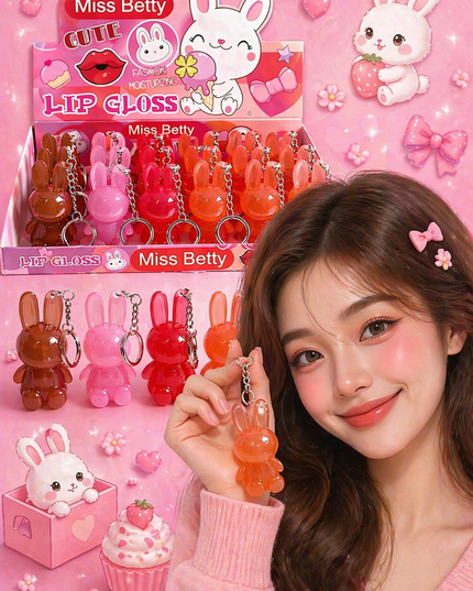 LIPGLOSS Bunny with keychain  Miss Betty  #L1182-( 24 PCS BOX)