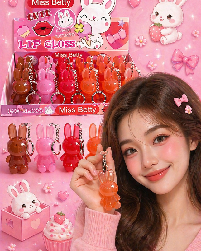 LIPGLOSS Bunny with keychain  Miss Betty  #L1182-( 24 PCS BOX)