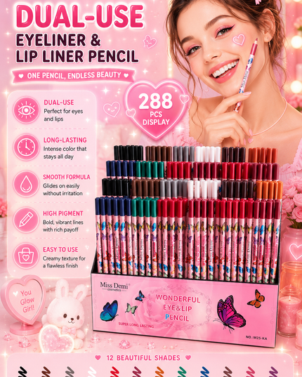 MISS DEMI -DUAL-USE EYELINER & LIP LINER PENCIL ( 288 pcs box)