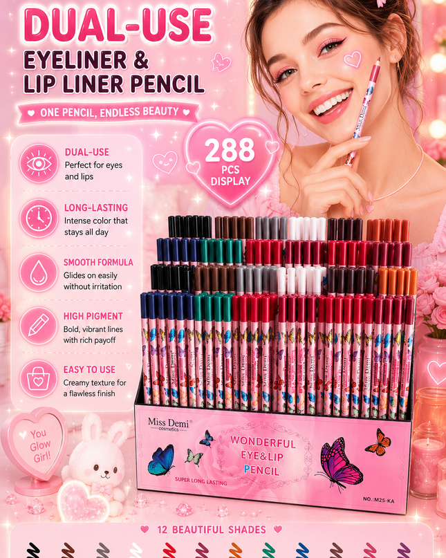MISS DEMI -DUAL-USE EYELINER & LIP LINER PENCIL ( 288 pcs box)