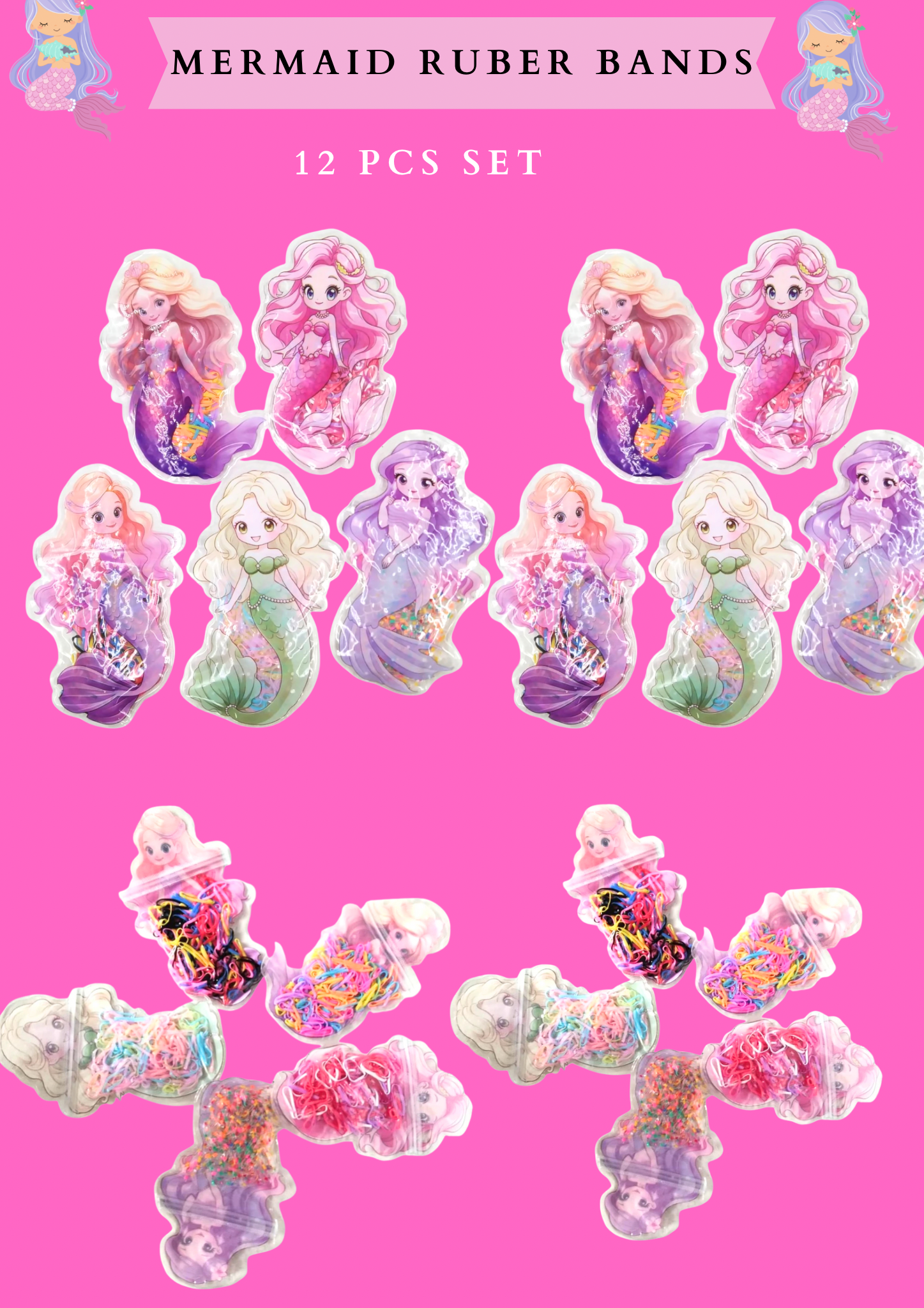 MERMAID Ruber bands- for hair - 12 PCS SET
