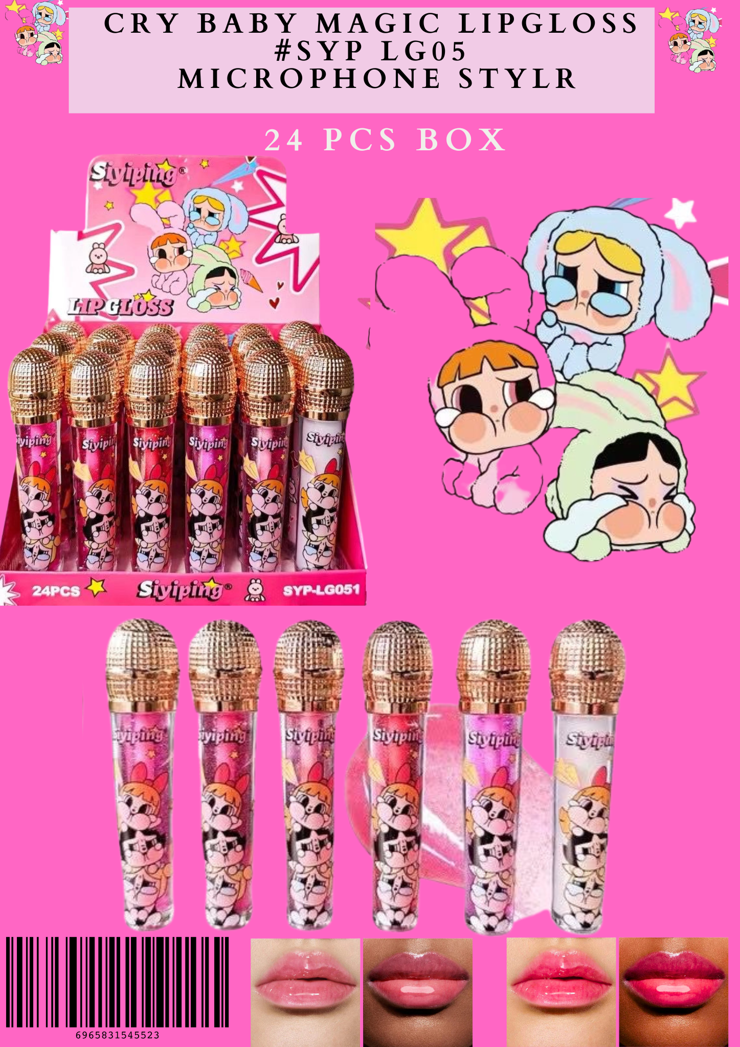 CRY BABY MAGIC LIPGLOSS  (#SYP LG05) MICROPHONE STYLE 24 PCS BOX