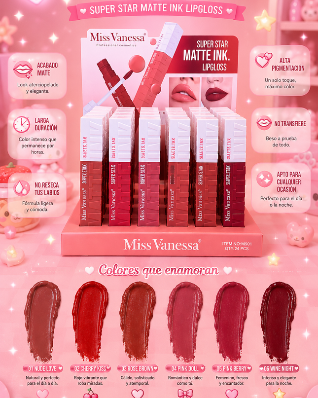 LIP GLOSS MATTE  MISS VANESSA -(24 PCS #M901)