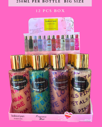 BODY MIST KAKAZIYAN SHIMMER 250ML PER BOTTLE -BIG SIZE 12 PCS BOX