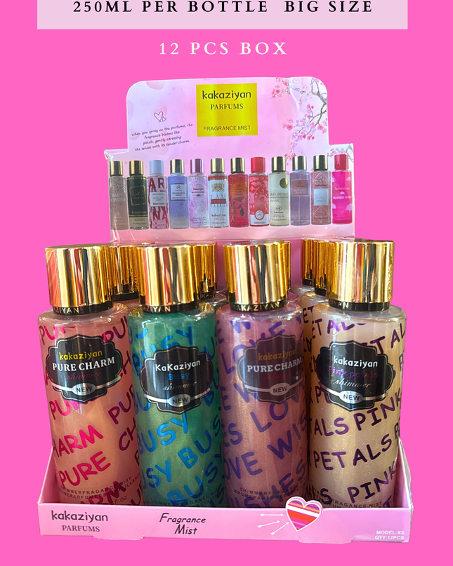 BODY MIST KAKAZIYAN SHIMMER 250ML PER BOTTLE -BIG SIZE 12 PCS BOX