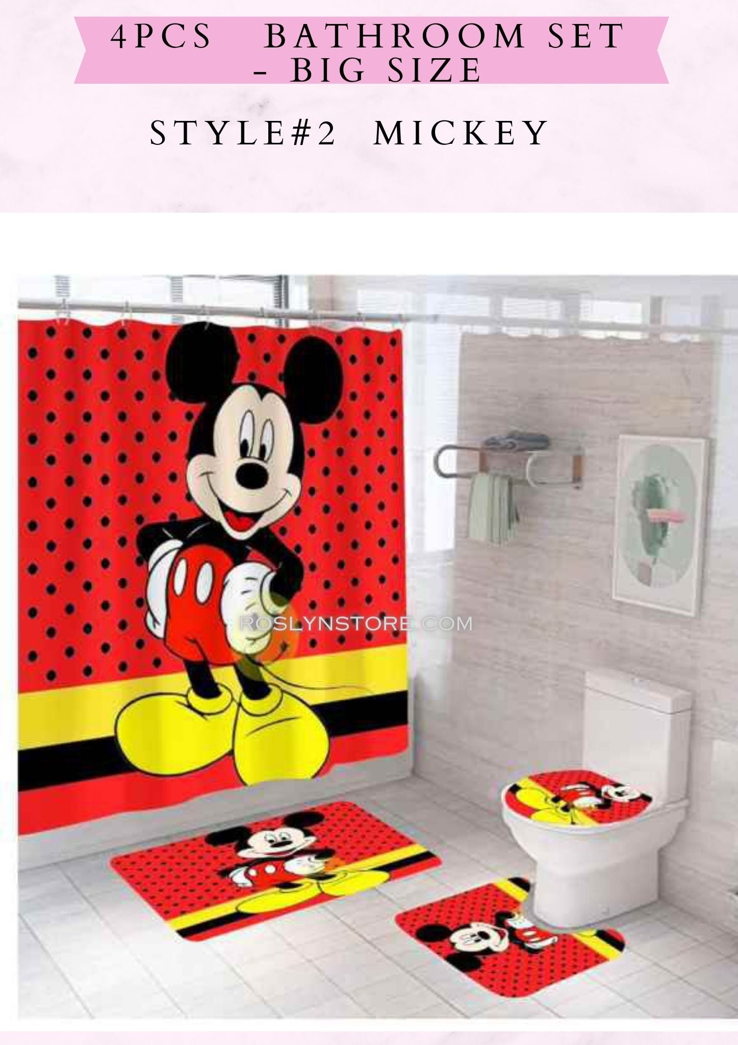 4pcs Bathroom Set - Dotted Pattern
Shower Curtain with Hooks, Water Repellent & Non-slip Rug, Toilet Cover Mat, Super Absorbent Bath Mat