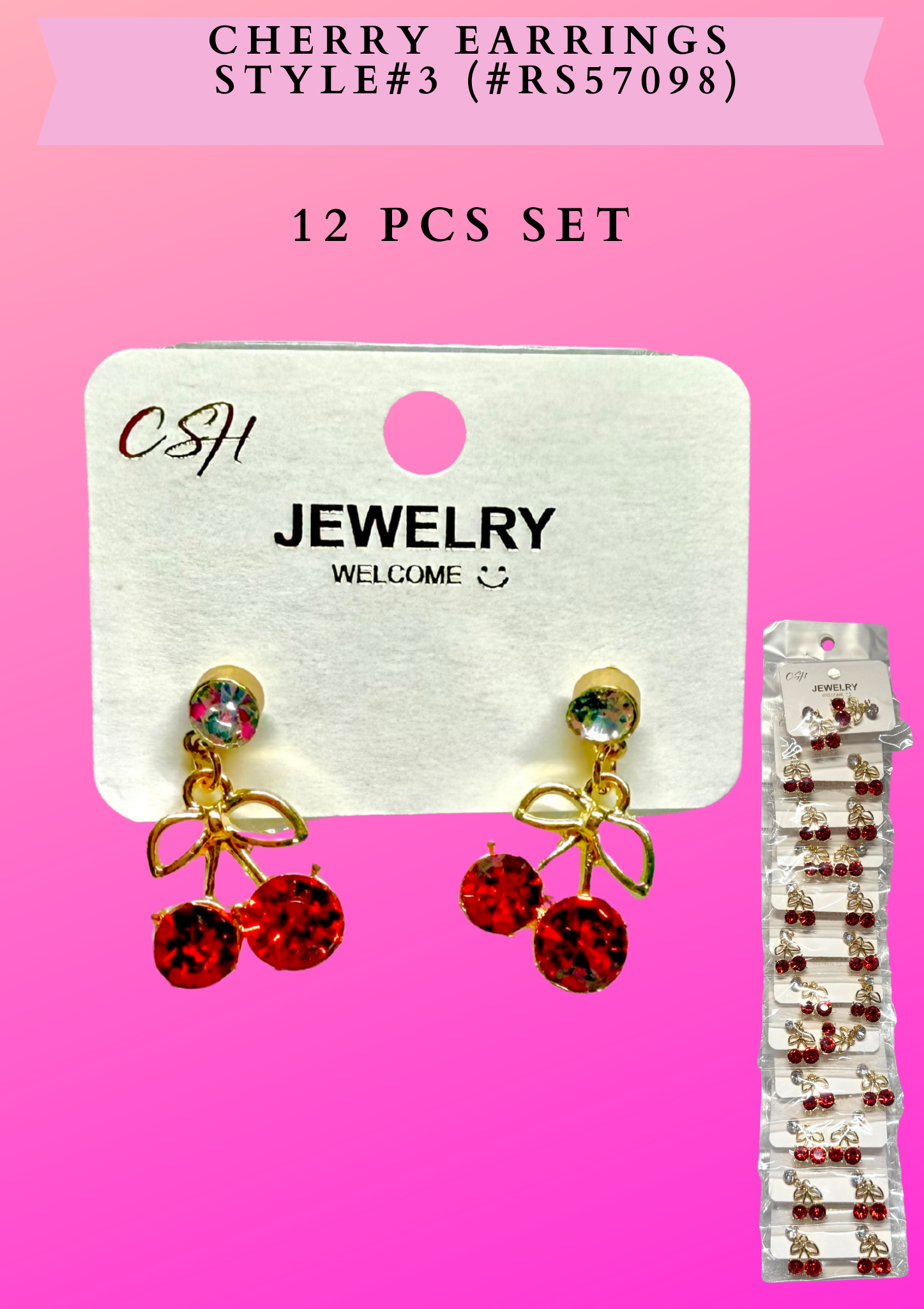 CHERRY EARRINGS STYLE#2 (#R57098) - 12 PCS SET