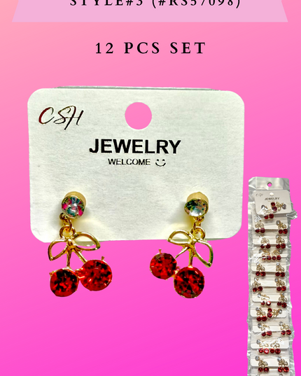 CHERRY EARRINGS STYLE#2 (#R57098) - 12 PCS SET