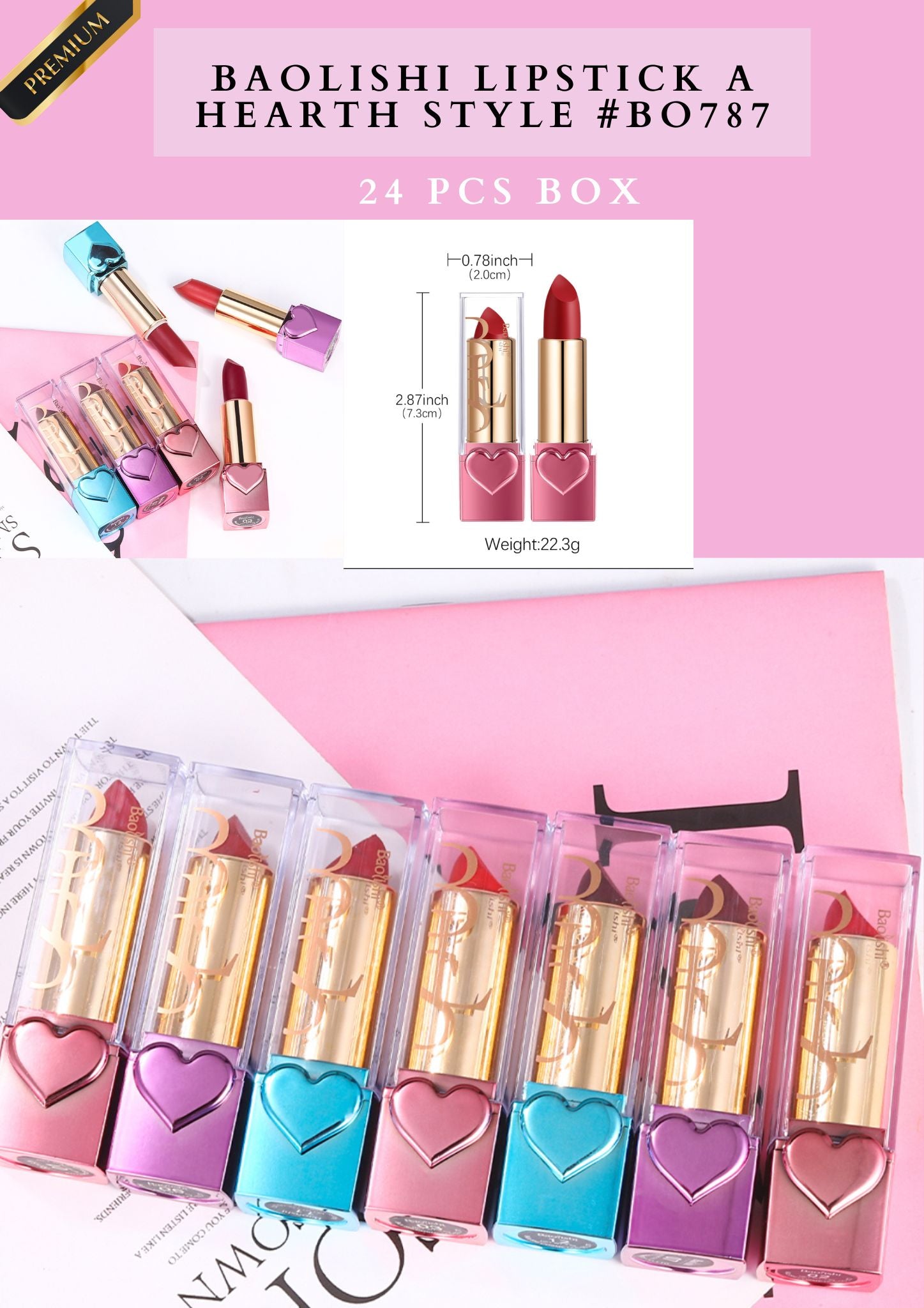 BAOLISHI LIPSTICK A HEARTH STYLE ( #B0787) - 24 pcs box