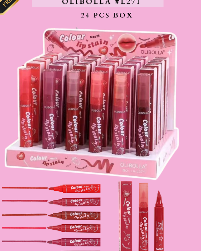 LIP STAIN MATTE OLIBOLLA #L271-( 24 PCS BOX) - Korean style lip tint