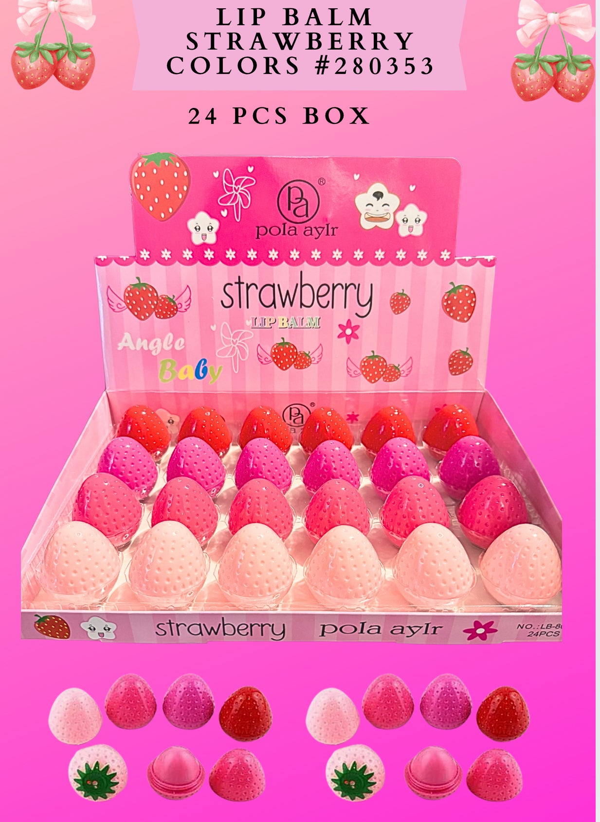 LIP BALM STRAWBERRY COLORS - (24 pcs) #280353