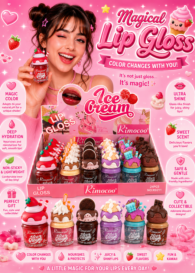 LIPGLOSS ICE CREAM  Rimocoo -24 pcs box (#R9211)