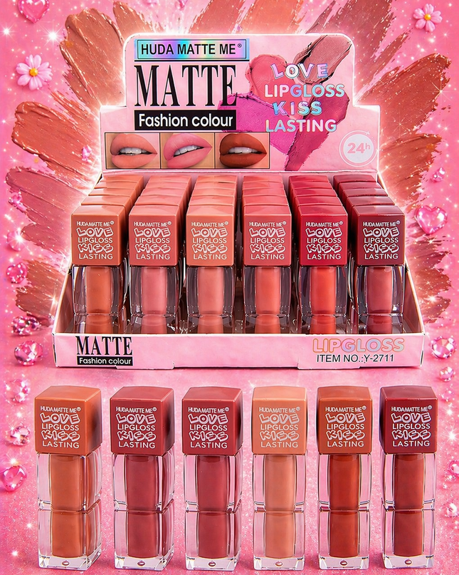 HUDA MATTE LOVE LIPGLOSS NUDE COLORS- 24 pcs box #Y2711