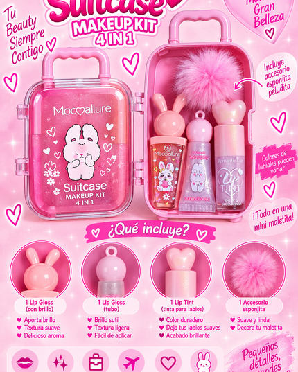 SUITCASE BUNNY-4 in 1 -MAKEUP KIT -MOCOALLURE-12PCS -MOC2643-(L33)
