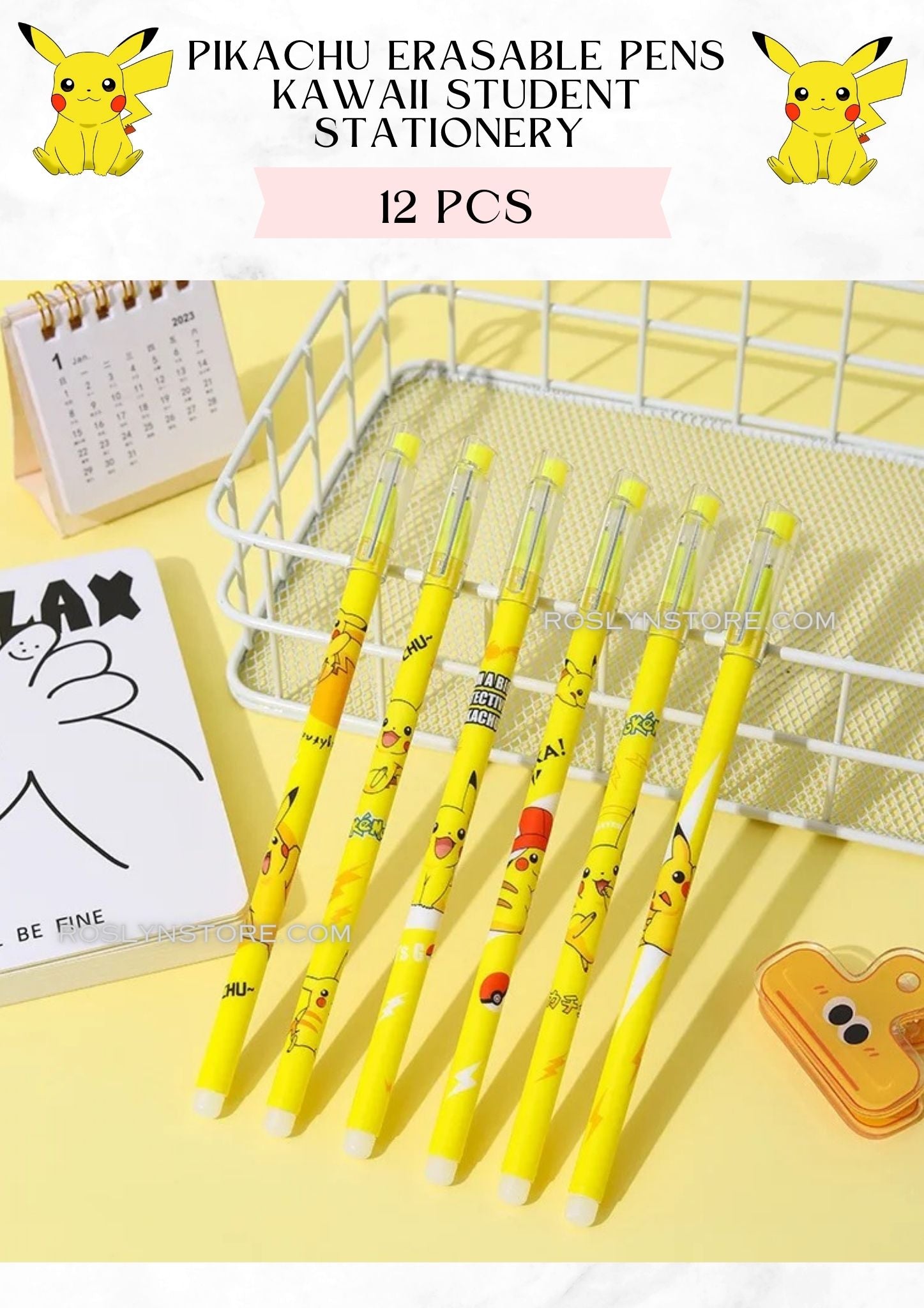 PIKACHU ERASABLE PENS  -STUDENT STATIONERY (12 PCS box)