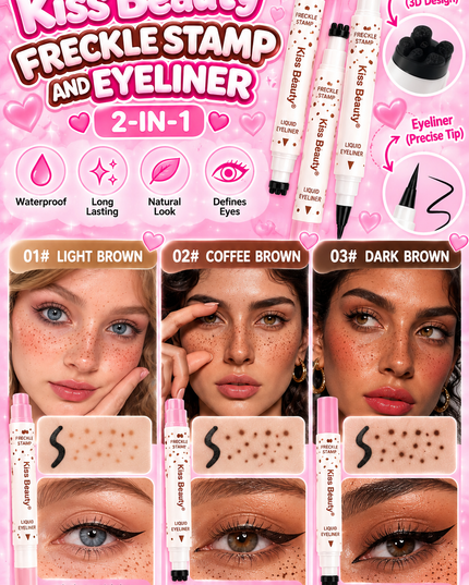 KISS BEAUTY 2 in 1 FRECKLE STAMP & EYELINER black - WATERPROOF- 24 PCS BOX (3colors freckle stamp) (C2)