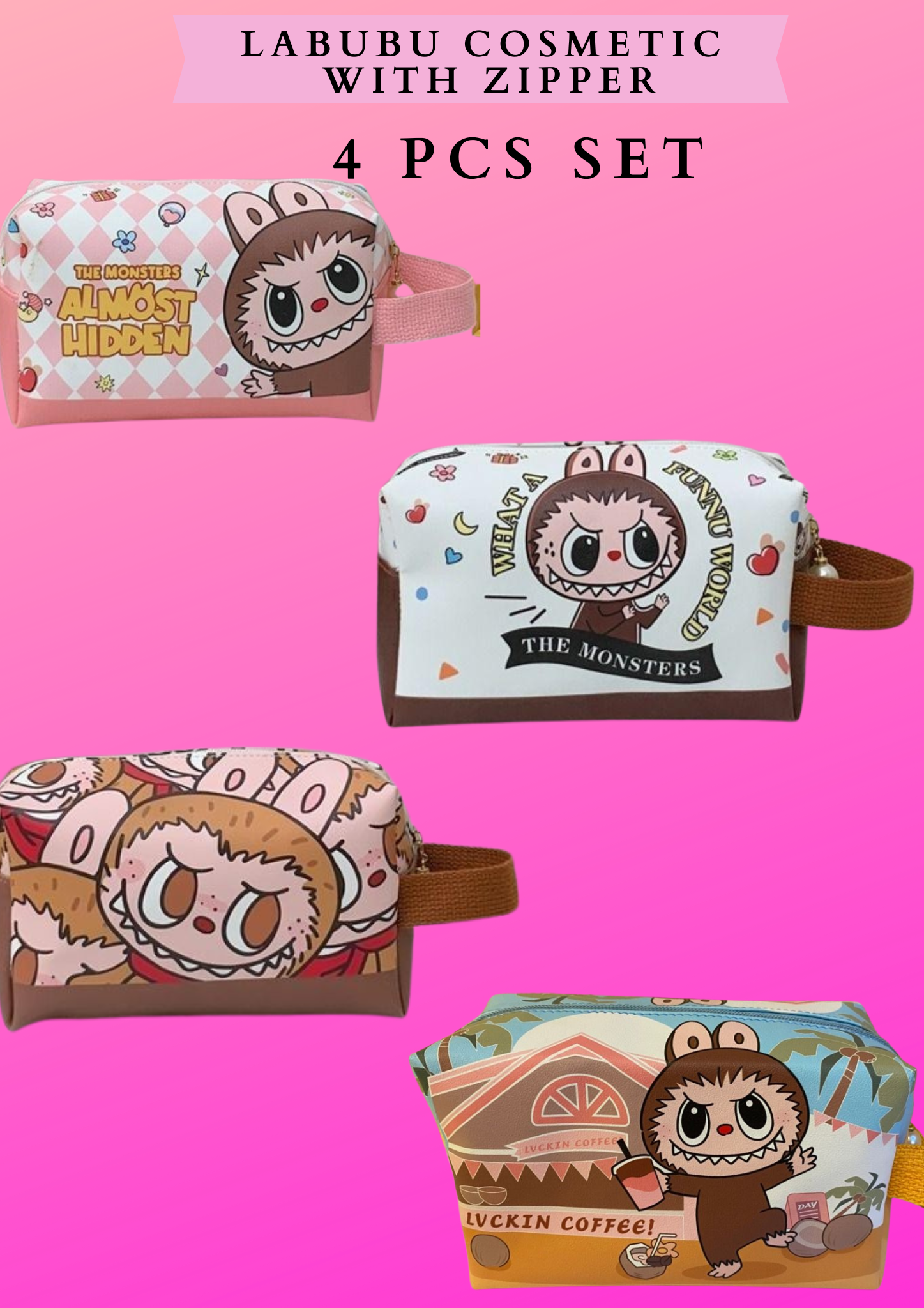 LABUBU COSMETIC WITH ZIPPER - 4 PCS SET