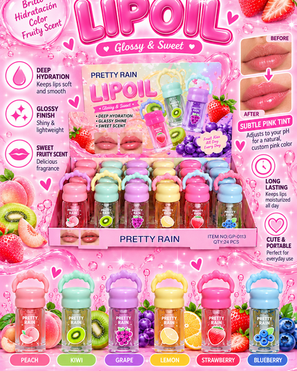 LIP OIL -PRETTY RAIN-(24 PCS BOX) COD (GP-0113)