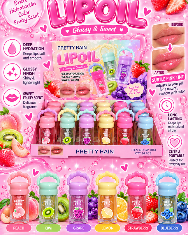 LIP OIL -PRETTY RAIN-(24 PCS BOX) COD (GP-0113)