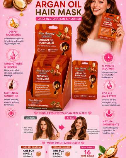 KISS BEAUTY - TREATMENT HAIR MASK  ARGAN OIL- 2 cases - (16 pcs set )