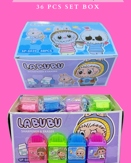 LABUBU ( SHARPENER, ERASER & BRUSH) 48 PCS BOX