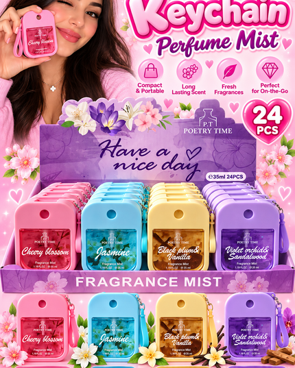 PERFUME KEYCHAIN 35 ml- 24 pcs box - HAVE A NICE DAY( purple box)