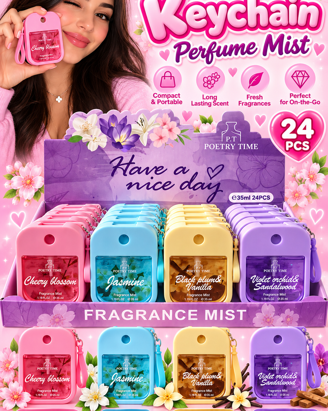 PERFUME KEYCHAIN 35 ml- 24 pcs box - HAVE A NICE DAY( purple box)