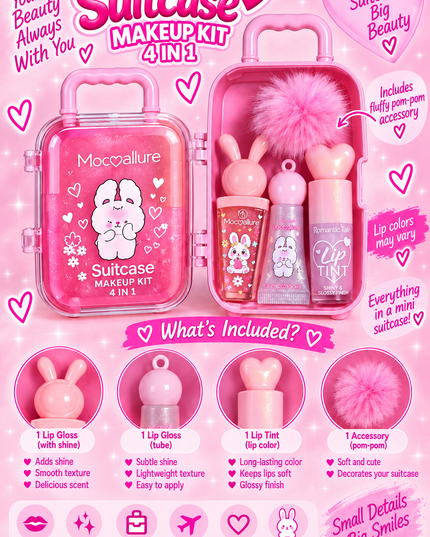 SUITCASE BUNNY-4 in 1 -MAKEUP KIT -MOCOALLURE-12PCS -MOC2643-(L33)
