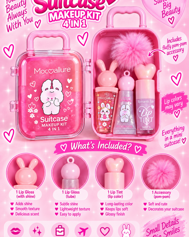SUITCASE BUNNY-4 in 1 -MAKEUP KIT -MOCOALLURE-12PCS -MOC2643-(L33)