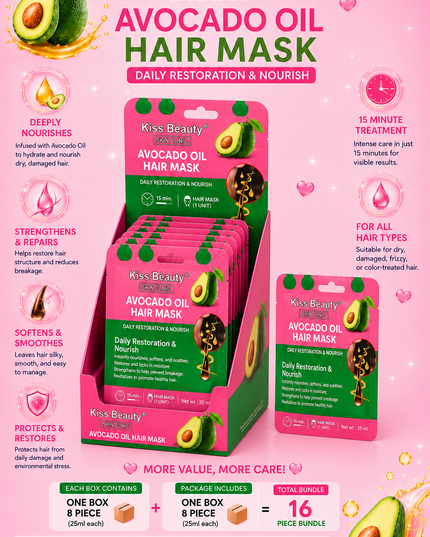 KISS BEAUTY - TREATMENT HAIR MASK  AVOCADO- 2 cases - (16 pcs set )