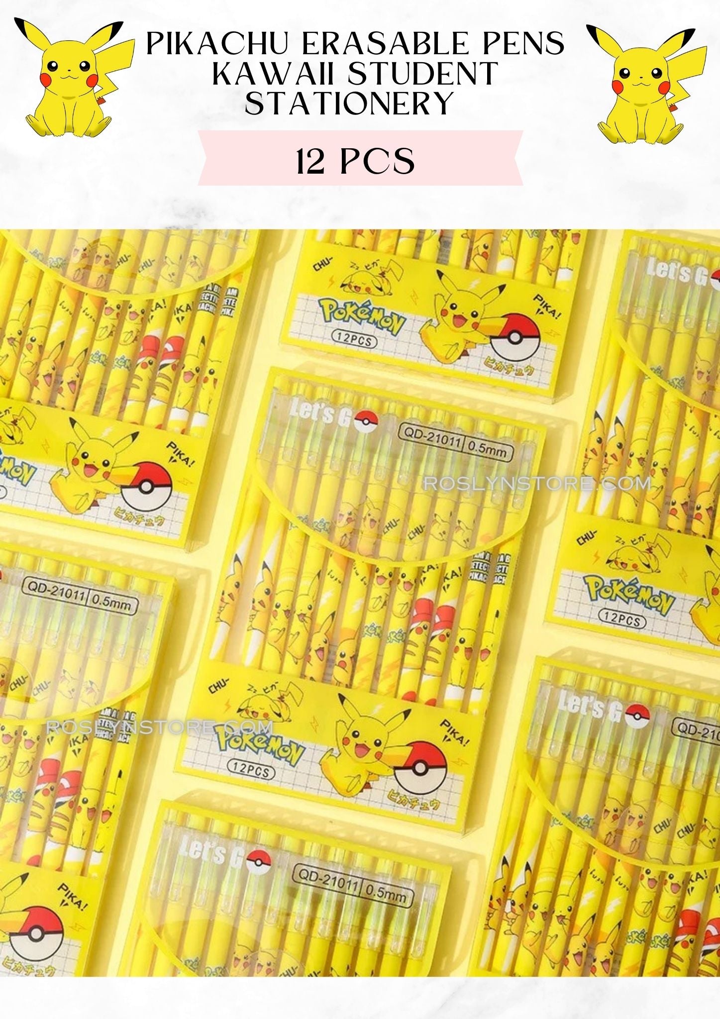 PIKACHU ERASABLE PENS  -STUDENT STATIONERY (12 PCS box)