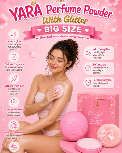 YARA BIG SIZE BODY POWDER PERFUME with glitter  -1 pcs