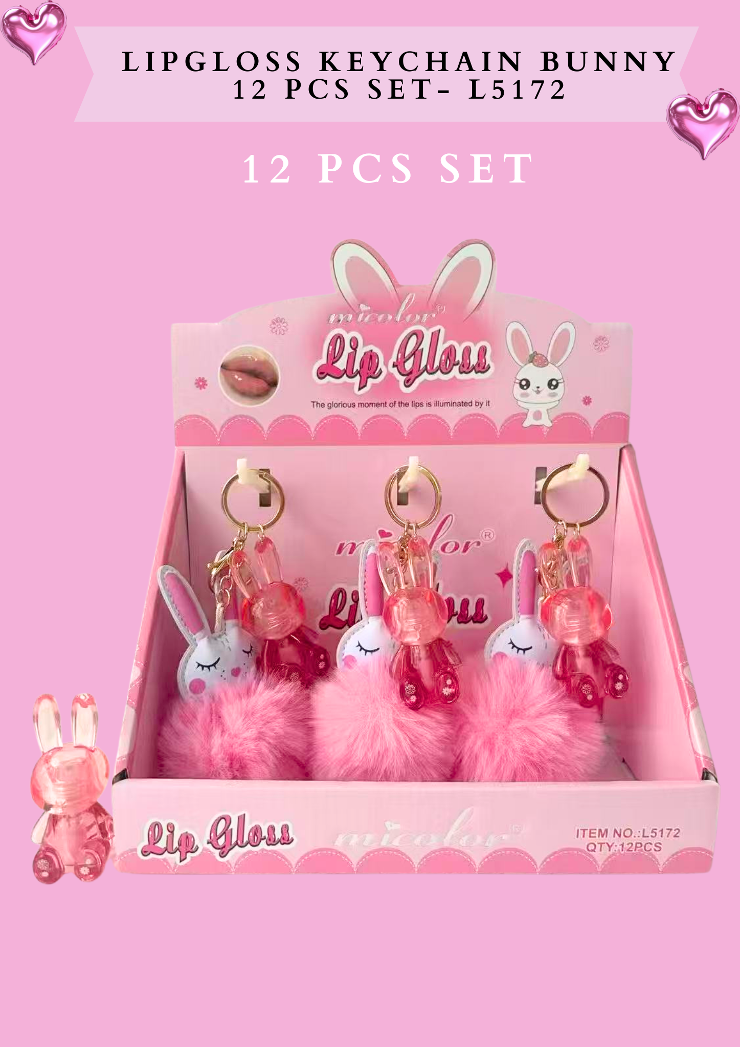 LIPGLOSS KEYCHAIN BUNNY 12 PCS SET - L5172 12 PCS SET