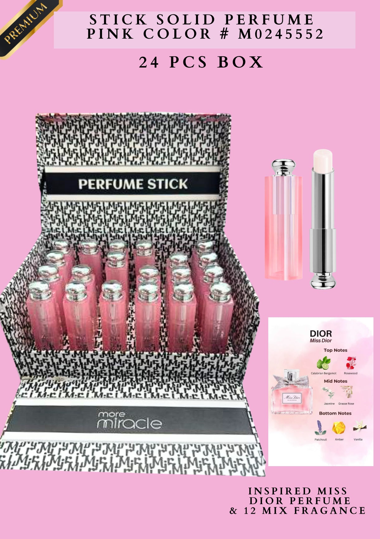 STICK SOLID PERFUME PINK COLOR # M0245552  - (24 PCS BOX) PREMIUM BRAND