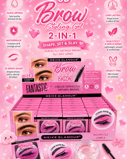 STYLING GEL FOR BROW- waterproof 24 pcs  - MEIKE GLAMOUR #MK1 w